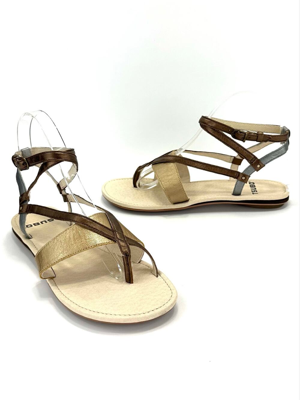 Tsubo Brenleigh Strappy Flat Sandal Size 7.5/38.5 Bronze/Gold/Silver Leather New